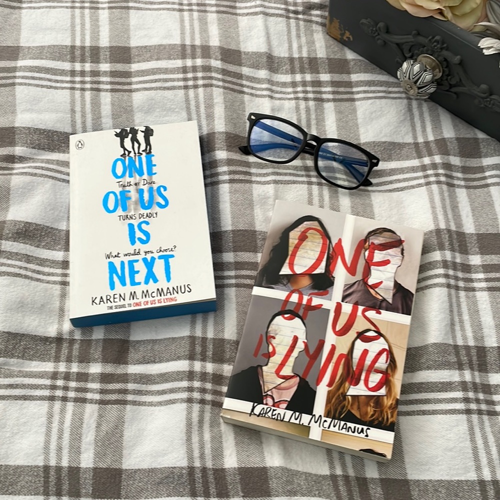 One of us is lying and one of us is next. The first two books in a series.